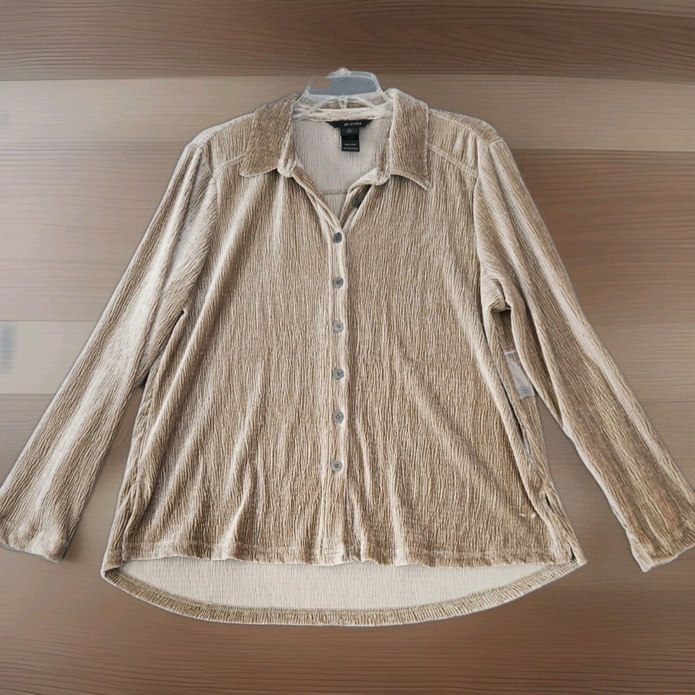 NWT Ali Miles PL Velvet Velour Beige Wearable Art Blouse Shirt Top Minimalist